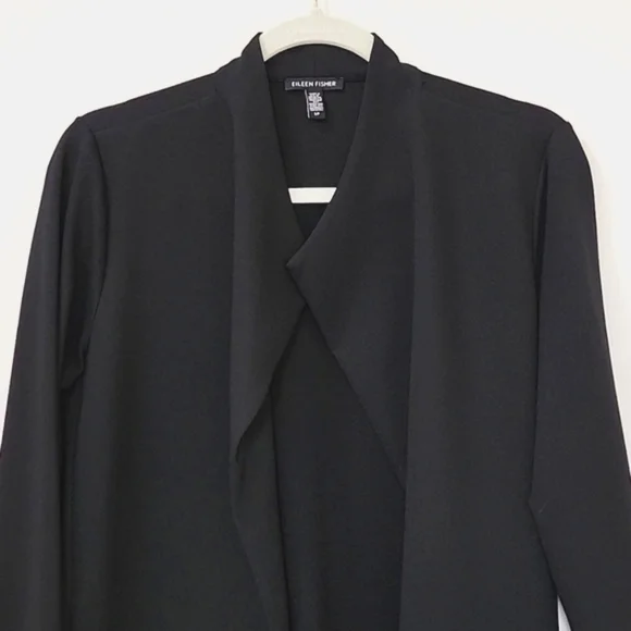 Eileen Fisher preppy Black Drape Open Blazer Office Siren size Small - Picture 3 of 17